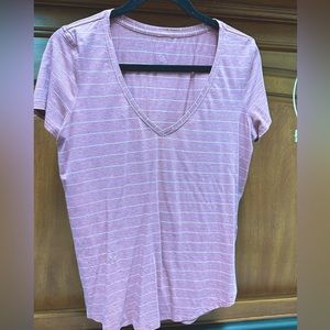 Lululemon pink and white striped v-neck tee